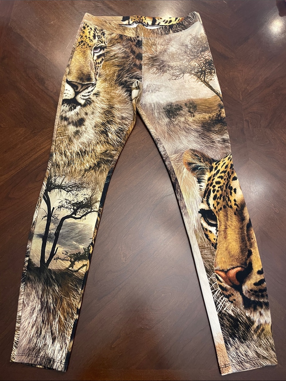 Express Leopard Face Print Leggings in Yellow, Brown, Black - Picture 2 of 16
